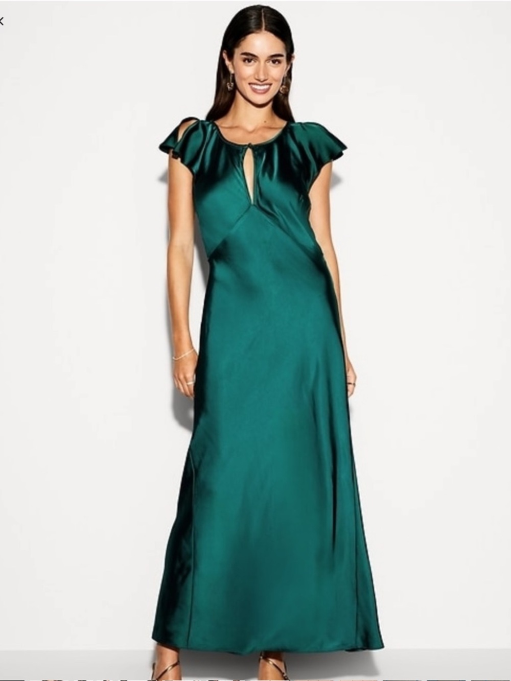 NWT The Occasion by Old Navy Flutter-Sleeve Keyhole Satin Maxi Dress L